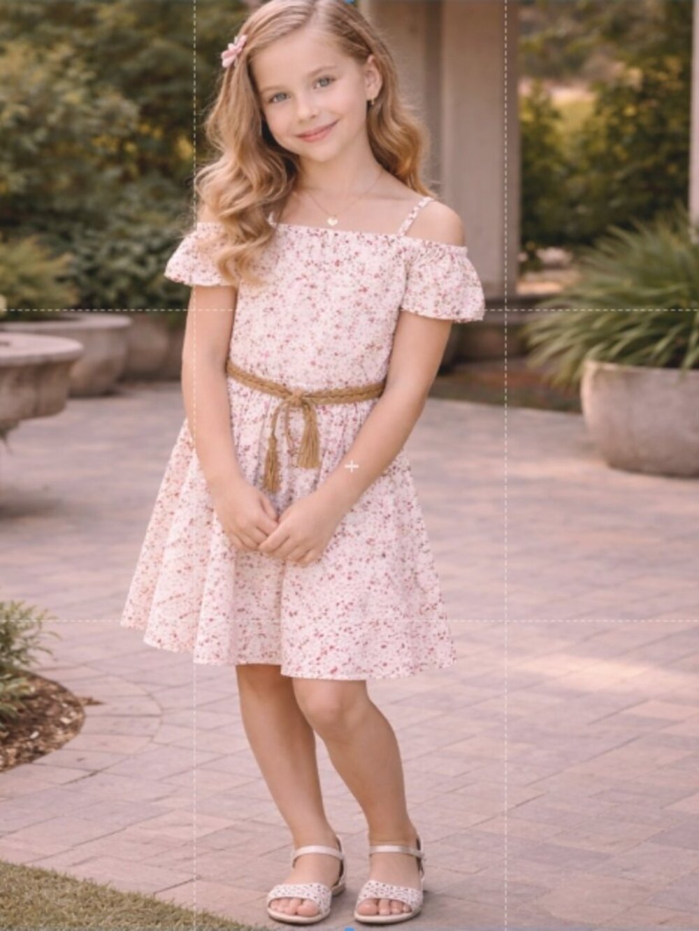 C22 Children’s Place White and Pink Floral Dress with Belt, XS, NWT